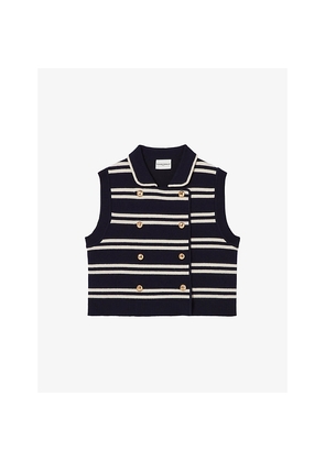 Womens Claudie Pierlot Sleeveless Striped Wool and Cashmere-Blend Cardigan