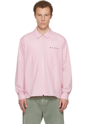Marni Pink Hidden Logo Organic Poplin Zip Shirt