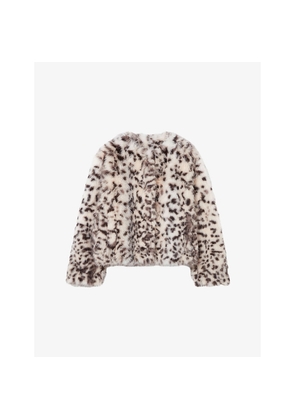 Womens Claudie Pierlot Leopard Round-Neck Faux-Fur Coat