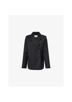 Womens Ganni Peak-Lapels Relaxed-Fit Stretch-Woven Blazer