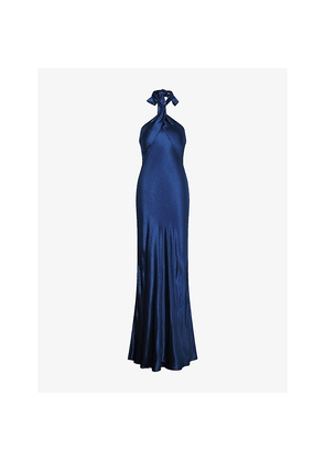 Womens Omnes Arles Halterneck Satin Maxi Dress