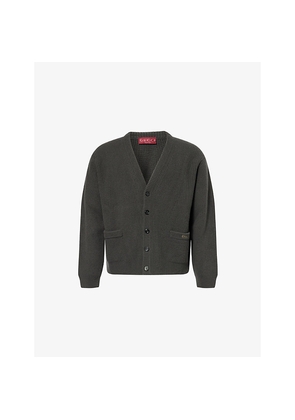 Mens Gucci Knitted-Logo V-Neck Wool-Cashmere Blend Cardigan