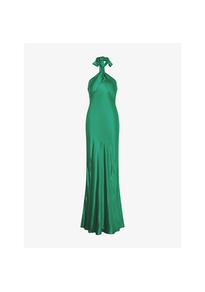 Womens Omnes Arles Halterneck Satin Maxi Dress