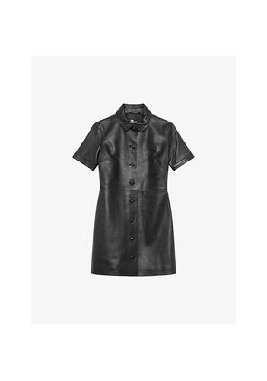 Womens The Kooples Button-Down Short-Sleeve Leather Mini Dress
