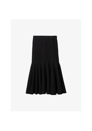 Womens Sandro Ruffle-Hem High-Rise Stretch-Woven Midi Skirt