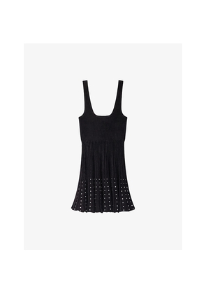 Womens Sandro Rhinestone-Embellished Sleeveless Knitted Mini Dress