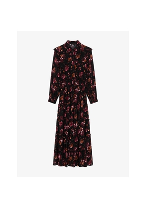 Womens The Kooples Floral-Print Long-Sleeve Woven Maxi Dress