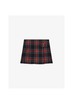 Womens The Kooples Buckle-Embellished Tartan Wool Mini Skirt