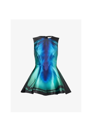 Womens Mary Katrantzou Arnim Feather-Print Flared Crepe Mini Dress