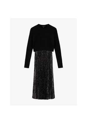 Womens Allsaints Evia Two-In-One Stretch-Woven Midi Dress