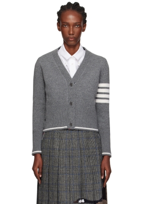 Thom Browne Gray Intarsia Geese 4-Bar V-Neck Cardigan