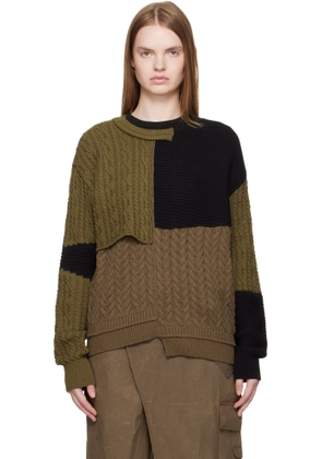 Andersson Bell Black & Brown Patchwork Asymmetric Crewneck Sweater