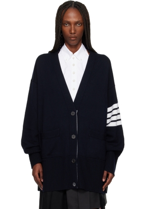 Thom Browne Navy Exaggerated Fit V Neck Cardigan