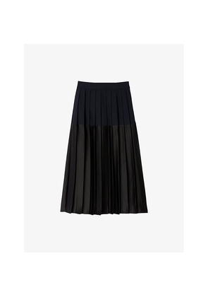 Womens Sandro Pleated High-Rise Woven Midi Skirt