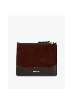 Womens Sandro Logo-Embossed Leather Card Holder