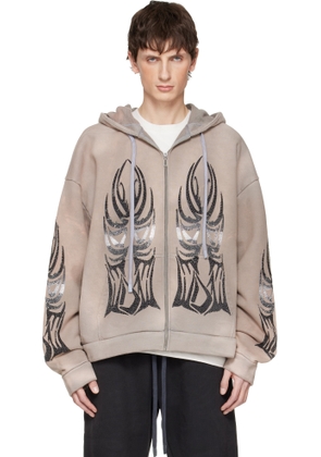 Who Decides War Taupe Winged Zip Up Hoodie