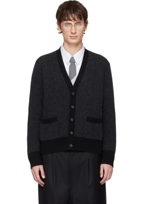 Thom Browne Gray Merino Wool Intarsia V Neck Cardigan