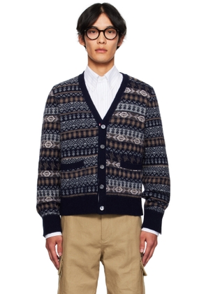Thom Browne Navy Funmix Fair Aile Jacquard V-Neck Cardigan