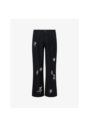 Mens Kartik Research Floral Motif Embroidered Wool Trousers