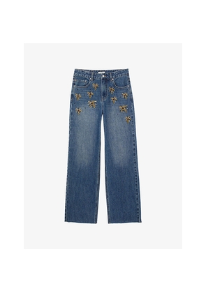 Womens Sandro Rhinestone-Embellished Mid-Rise Jeans