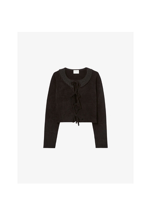 Womens Claudie Pierlot Cropped Tie-Front Velour Cardigan