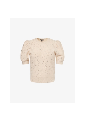 Womens Paige Gladiolus Puffed-Short-Sleeves Knitted Top