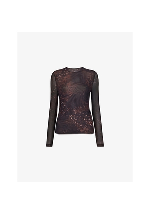 Womens Whistles Spotted Animal-Print Stretch-Mesh Top