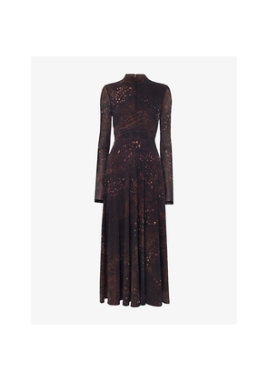 Womens Whistles Spotted Animal-Print Stretch-Mesh Midi Dress