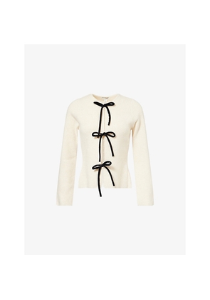 Womens Pretty Lavish Sophia Velvet Bow-Tie Knitted Top