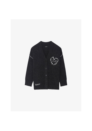 Womens Zadig&Voltaire Arpa Embroidered Merino-Wool Cardigan