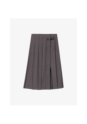 Womens Maje Pleated High-Rise Stretch-Woven Midi Skirt