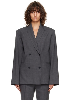 Loulou de Saison Gray Sancia LDS Double Breasted Shawl Collar Blazer