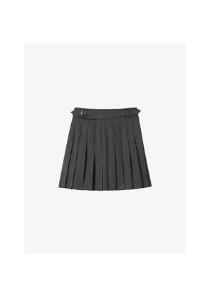 Womens Claudie Pierlot Pleated High-Rise Stretch Wool-Blend Mini Skirt