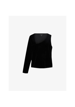 Womens Allsaints Ari Asymmetric-Neck One-Sleeve Stretch-Velvet Top
