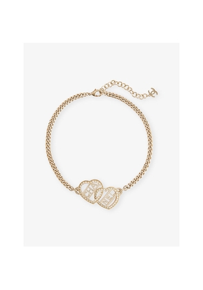 Womens Reselfridges Pre-Loved Chanel Gold Plated Heart Logo Rhinestone Necklace