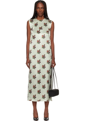Meryll Rogge Green Floral Satin Shift Maxi Dress