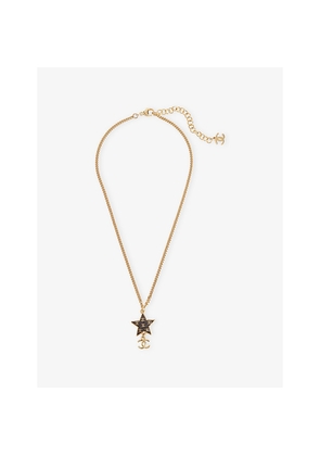 Womens Reselfridges Pre-Loved Chanel Gold-Plated Glitter Enamel CC Star Pendant Necklace