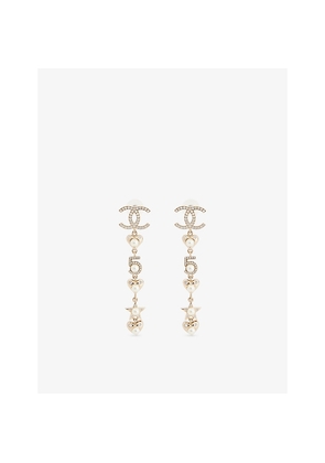 Womens Reselfridges Pre-Loved Chanel Gold-Plated CC Crystal Faux Pearl Charming Winter Star Heart Drop Earrings