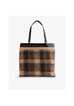 Womens Reselfridges Pre-Loved Burberry Plaid Tweed Tote Bag