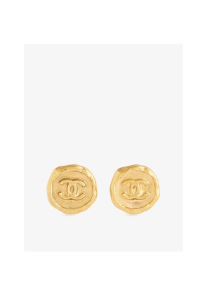 Womens Reselfridges Pre-Loved Chanel Cc-Logo Round Gold-Plated Metal Clip-On Earrings