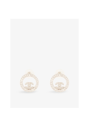 Womens Reselfridges Pre-Loved Chanel Silver Plated CC Rhinestones Round Earrings