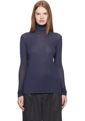 AURALEE Navy Super High Gauge Sheer Rib Turtleneck