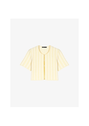 Womens Maje Cropped Monogram-Print Stretch-Knit Cardigan