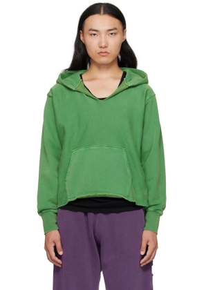 Les Tien Green Heavyweight Raw Cropped Hoodie
