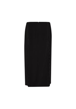 Straight flowing viscose skirt with embroidered scallops