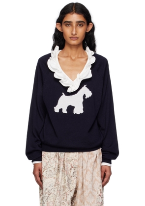 OPEN YY Navy Dog Graphic Knit Sweater