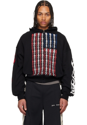 Palm Angels Black Flames Flag Zip Hoodie