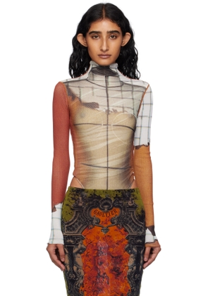 Jean Paul Gaultier Orange & White Long Sleeves Twisted Printed Fire Bodysuit