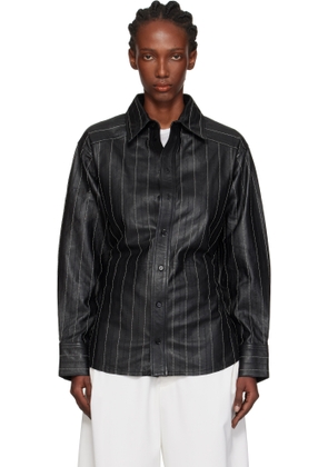 Victoria Beckham Black Tab Detail Leather Shirt