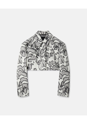 Stella McCartney - Abstract Moth Jacquard Cropped Utility Jacket, Woman, Grey, Size: 40